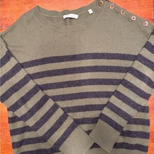 Vince Dolman sleeve boatneck Striped 100% cashmere Sweater with Button Accents M